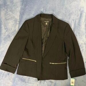 Black‎ Label black blazer with gold zippers.  Women Size 16 new